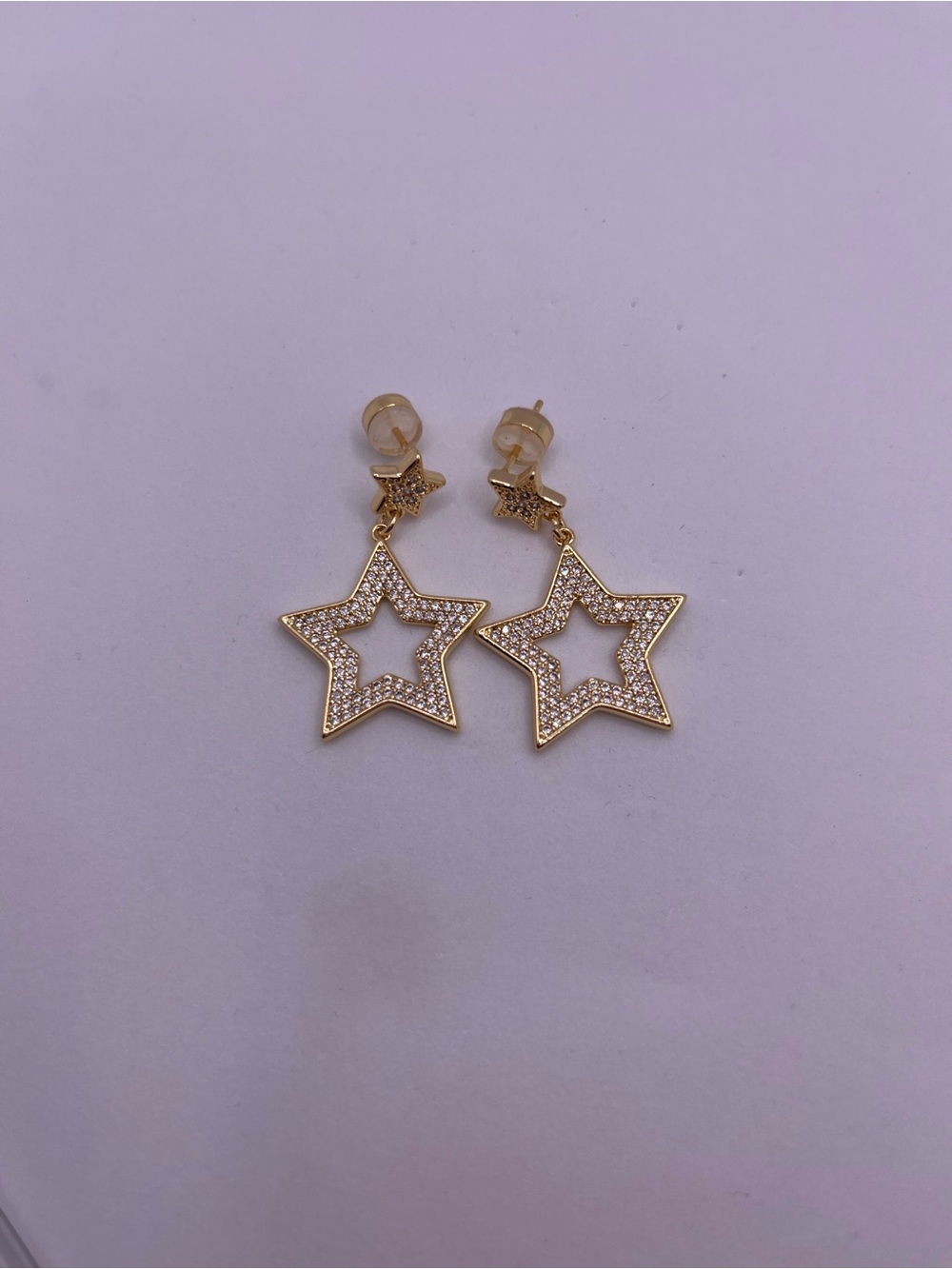 Gold Star Drop Earrings with Crystal Accents